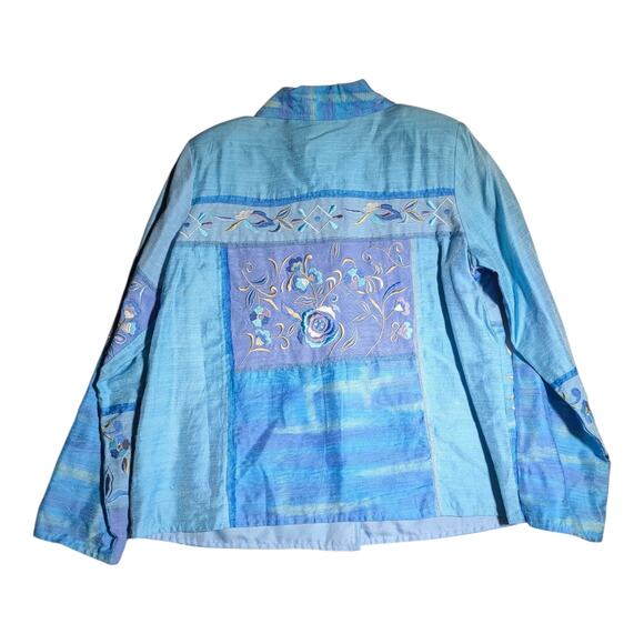 Vtg Y2K Indigo Moon Pastel Blue Lavender Floral Embroidered Patchwork Jacket M - Picture 2 of 4